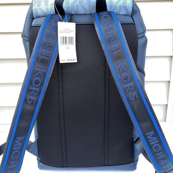 Michael Kors Mens Backpack Cooper Embossed Leather Logo Stripe Backpack Chambray - Picture 5 of 10